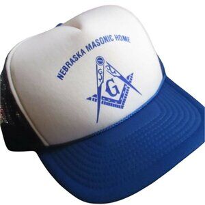 Vintage Skater Cap Nebraska Masonic Home Blue & White Trucker Hat